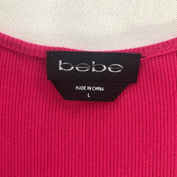 Bebe Rhinestone Logo Hot Pink Fitted Stretchy Dress Large - Picture 2 of 10